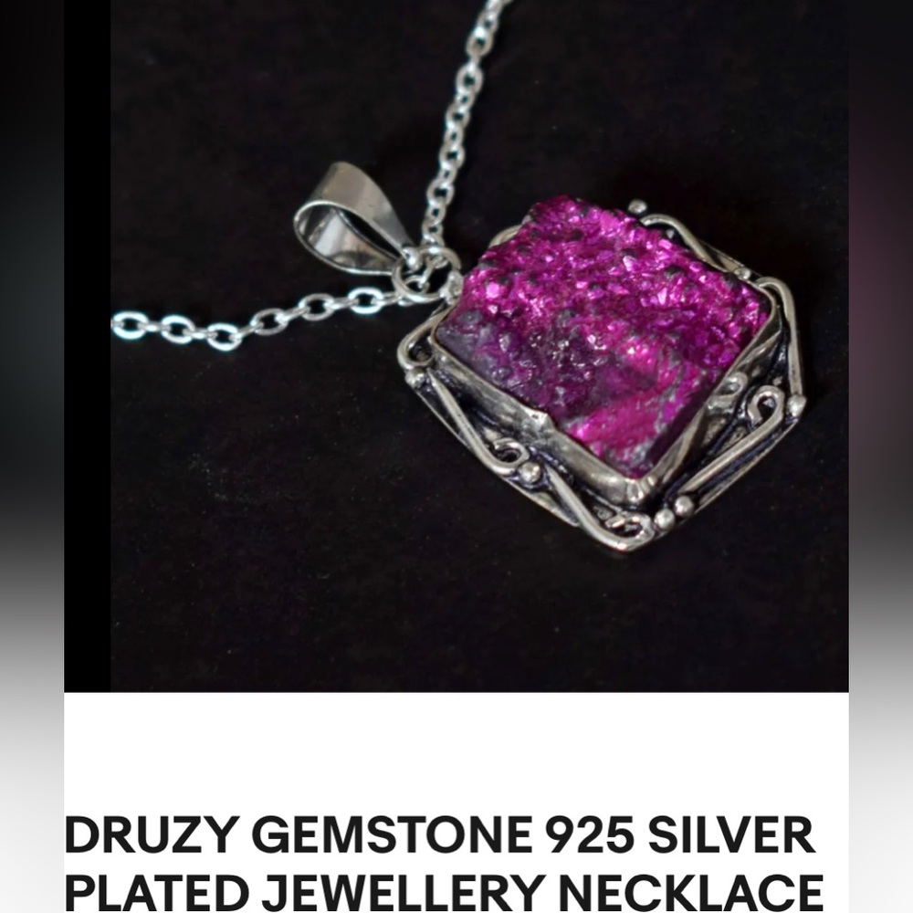 Druzy necklace 925 sterling silver plated, gemstone artisan